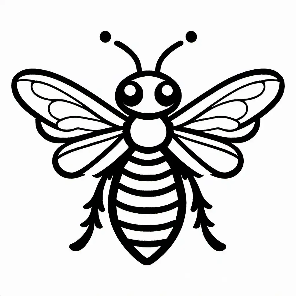 Simple-Queen-Bee-Coloring-Page-Black-and-White-Line-Art-on-White-Background