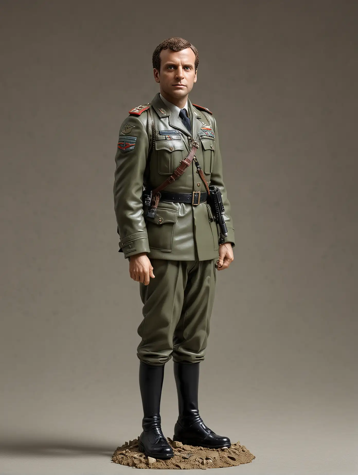 Emanuel Macron Portrayed as a Small Plastic Soldier A Captivating Photorealistic Composition