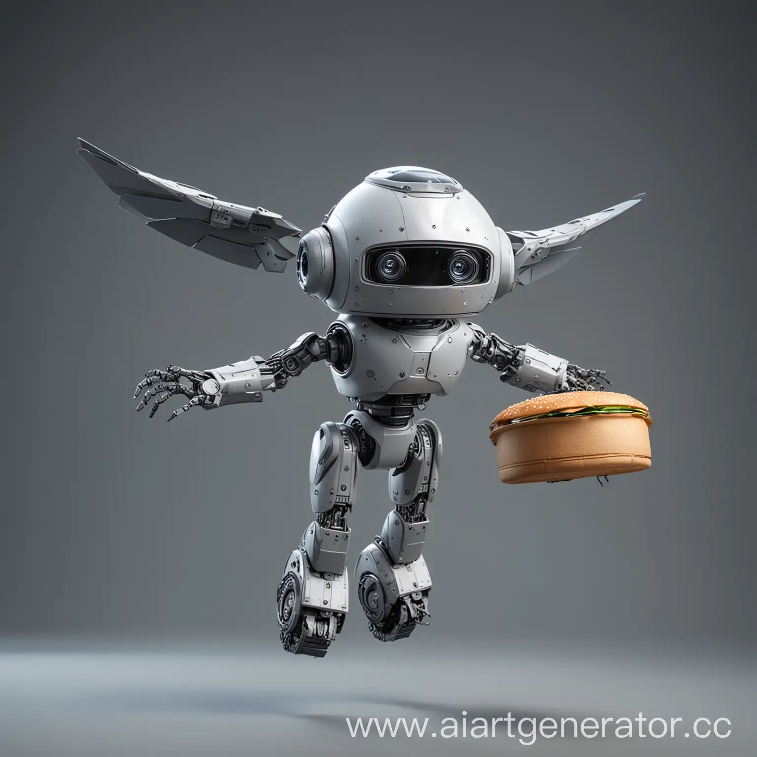 Flying-Gray-Round-Robot-Deliverer-of-Food