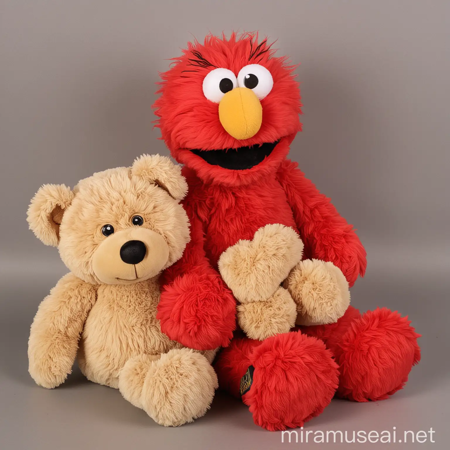Adorable Elmo Holding a Teddy Bear Plush Toy