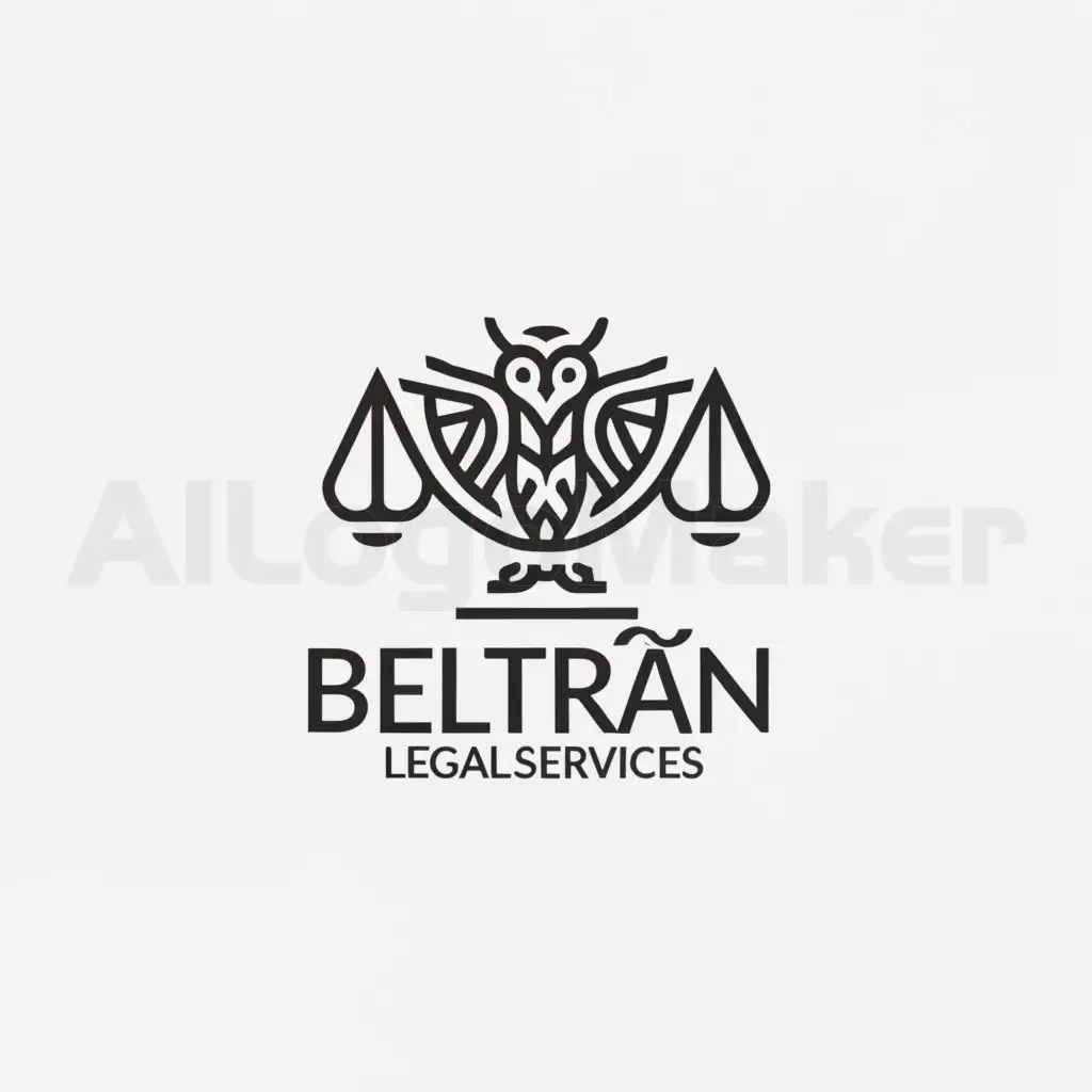 a logo design,with the text "Beltrán Legal Services", main symbol:owl, scale, justice,Minimalistic,be used in Legal industry,clear background