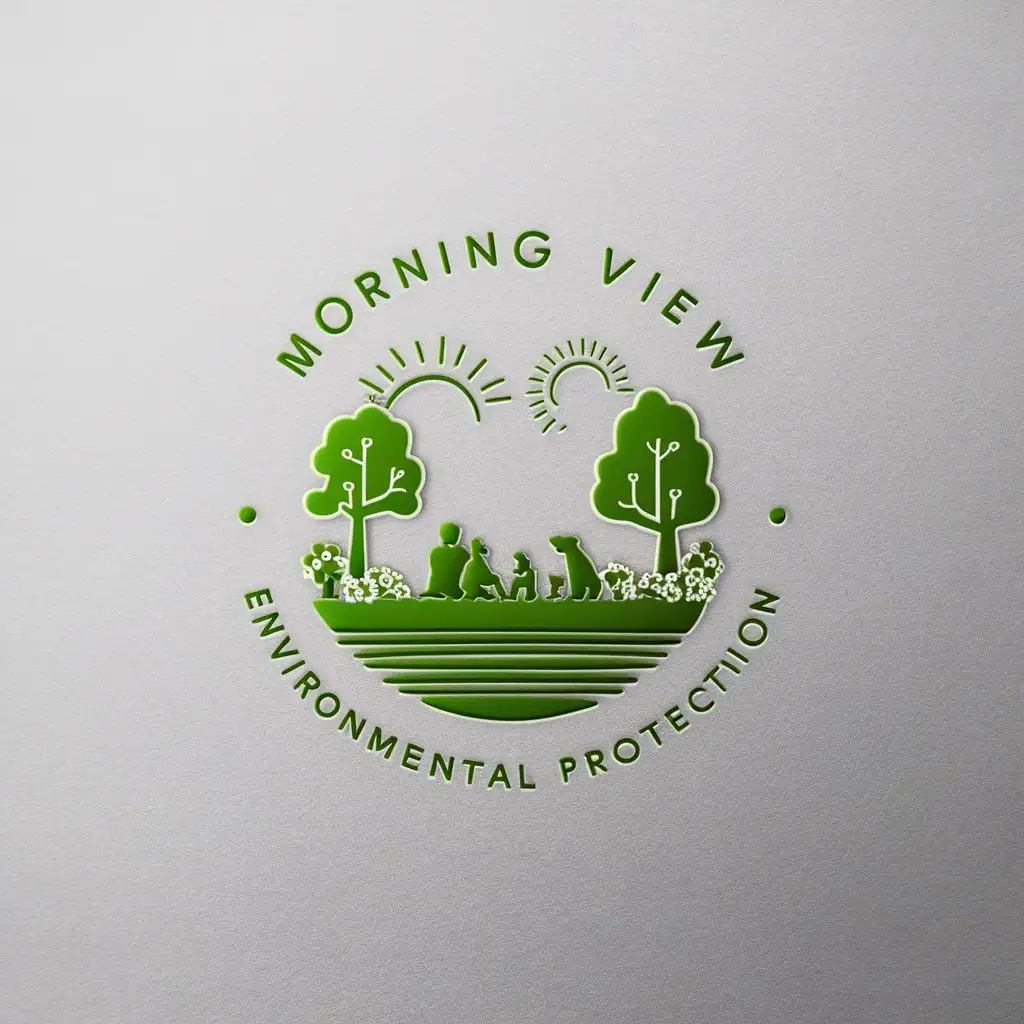 LOGO-Design-for-Morning-View-Environmental-Protection-Minimalistic-Nature-Scene-with-People-and-Dog