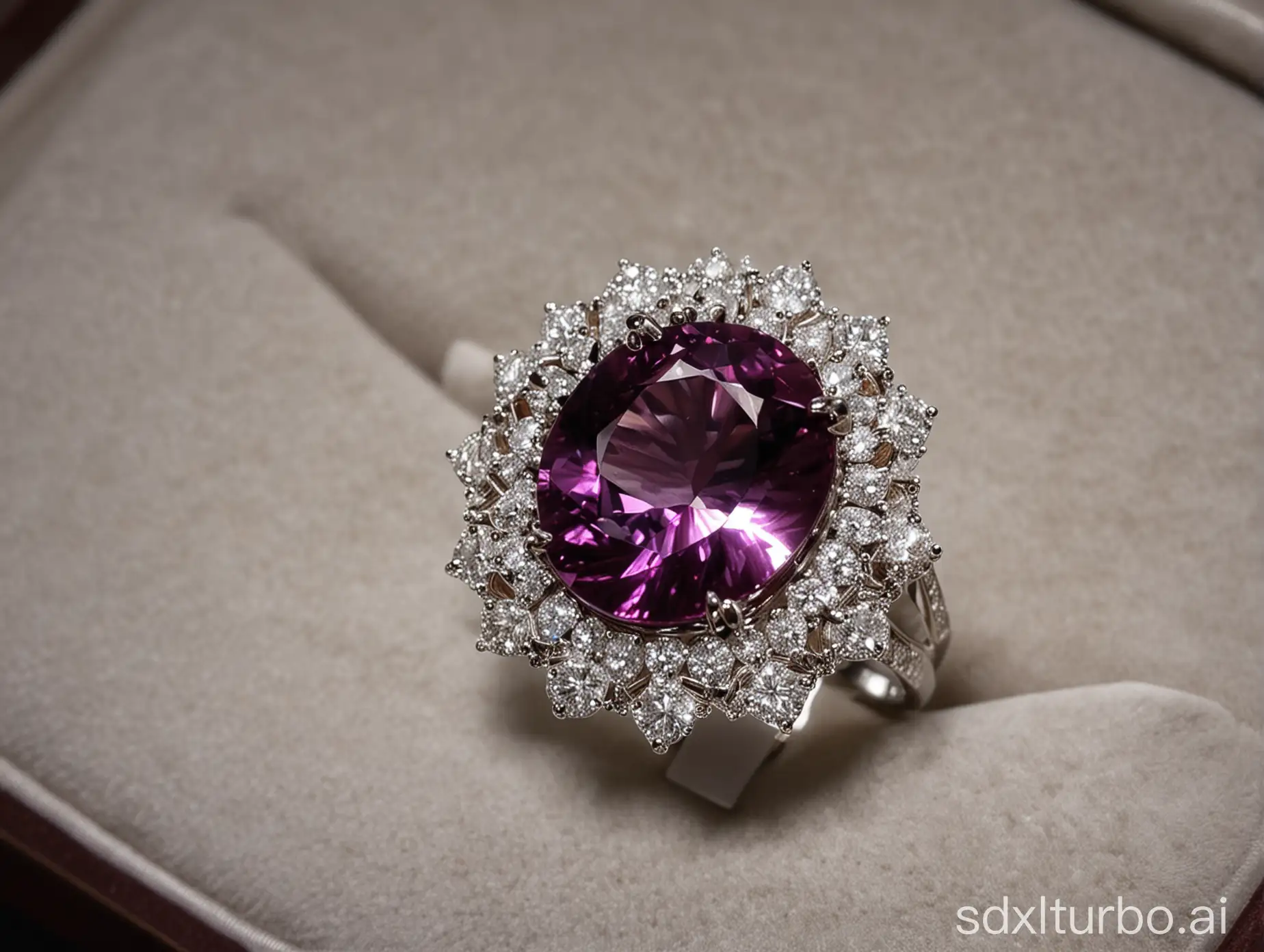 Exquisite-Display-of-Magnificent-Gemstone-Ring-in-Showcase