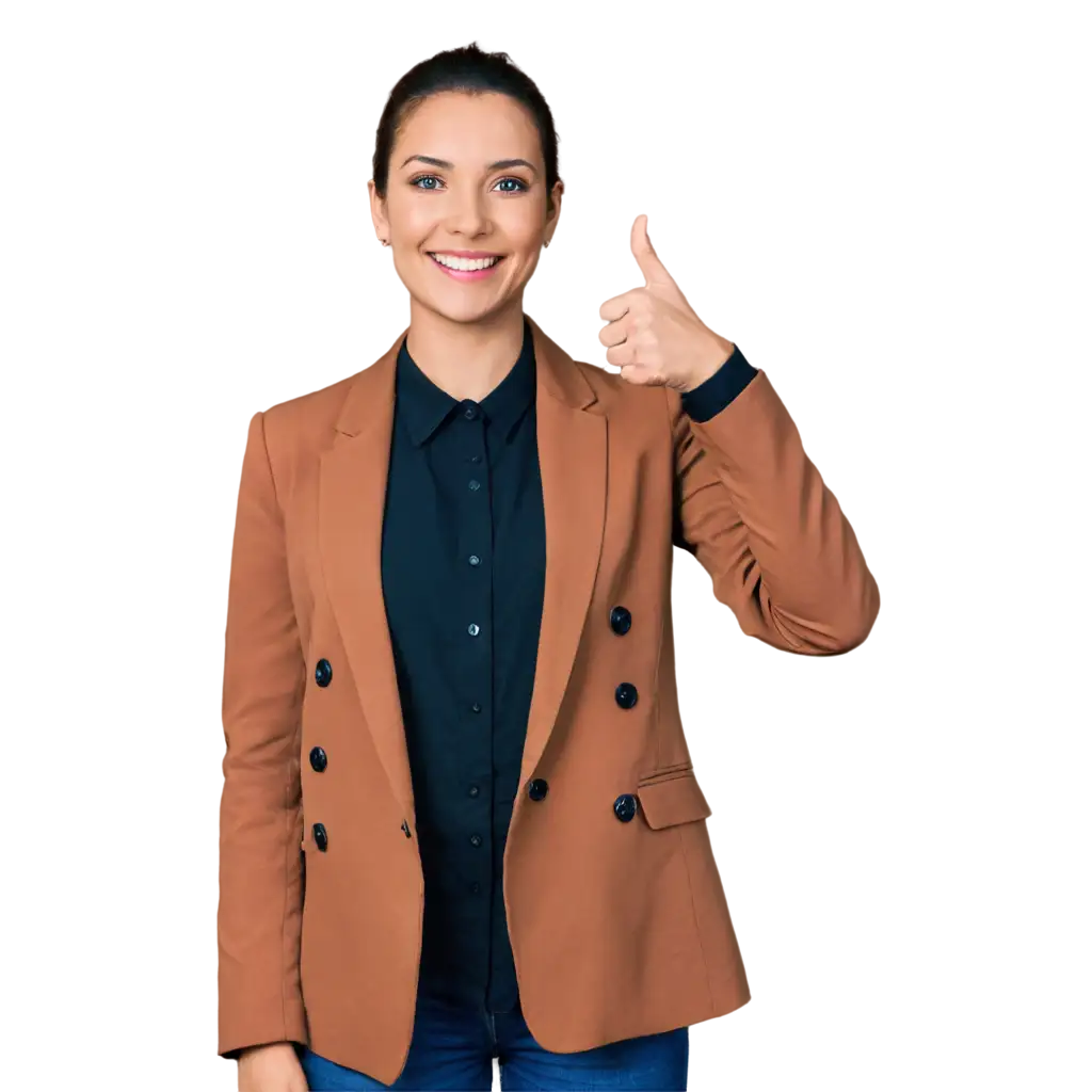 Confident-Female-Employee-Showing-Thumbs-Up-HighQuality-PNG-Image