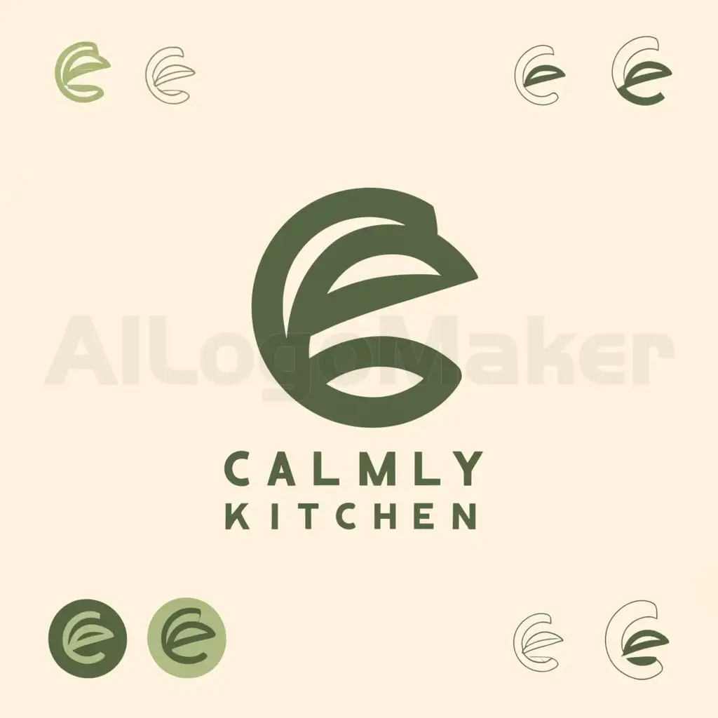 a logo design,with the text "Calmly Kitchen", main symbol:letter C and green leaf,Minimalistic,be used in Restaurant industry,clear background