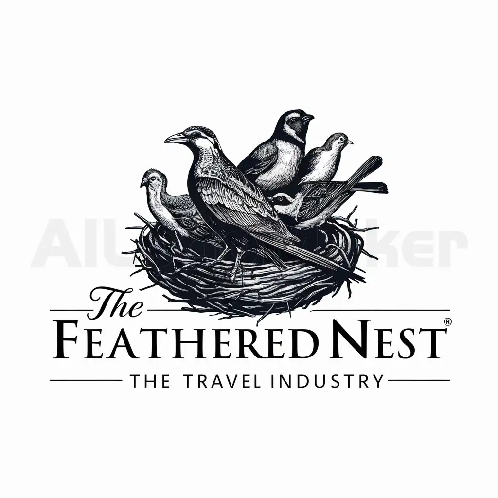 a logo design,with the text "The Feathered Nest", main symbol:Birds and Nest,complex,be used in Travel industry,clear background