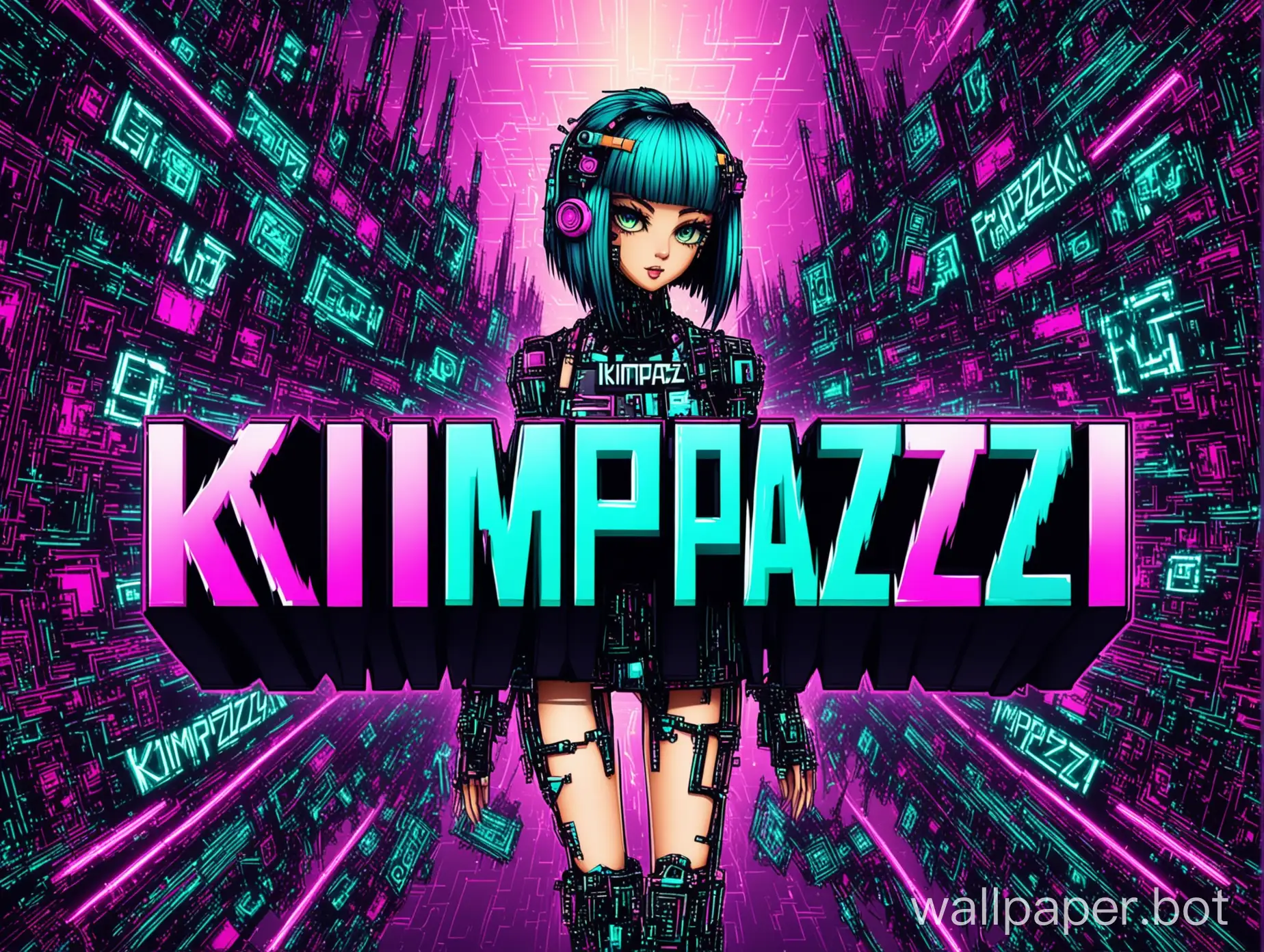 Kimpazzi letters with a cyber punk back ground