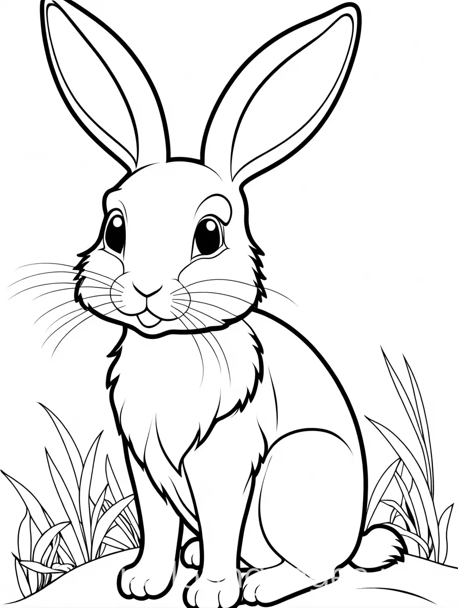 rabbit, Coloring Page, black and white, line art, white background, Simplicity, Ample White Space. The background of the coloring page is plain white to make it easy for young children to color within the lines. The outlines of all the subjects are easy to distinguish, making it simple for kids to color without too much difficulty
