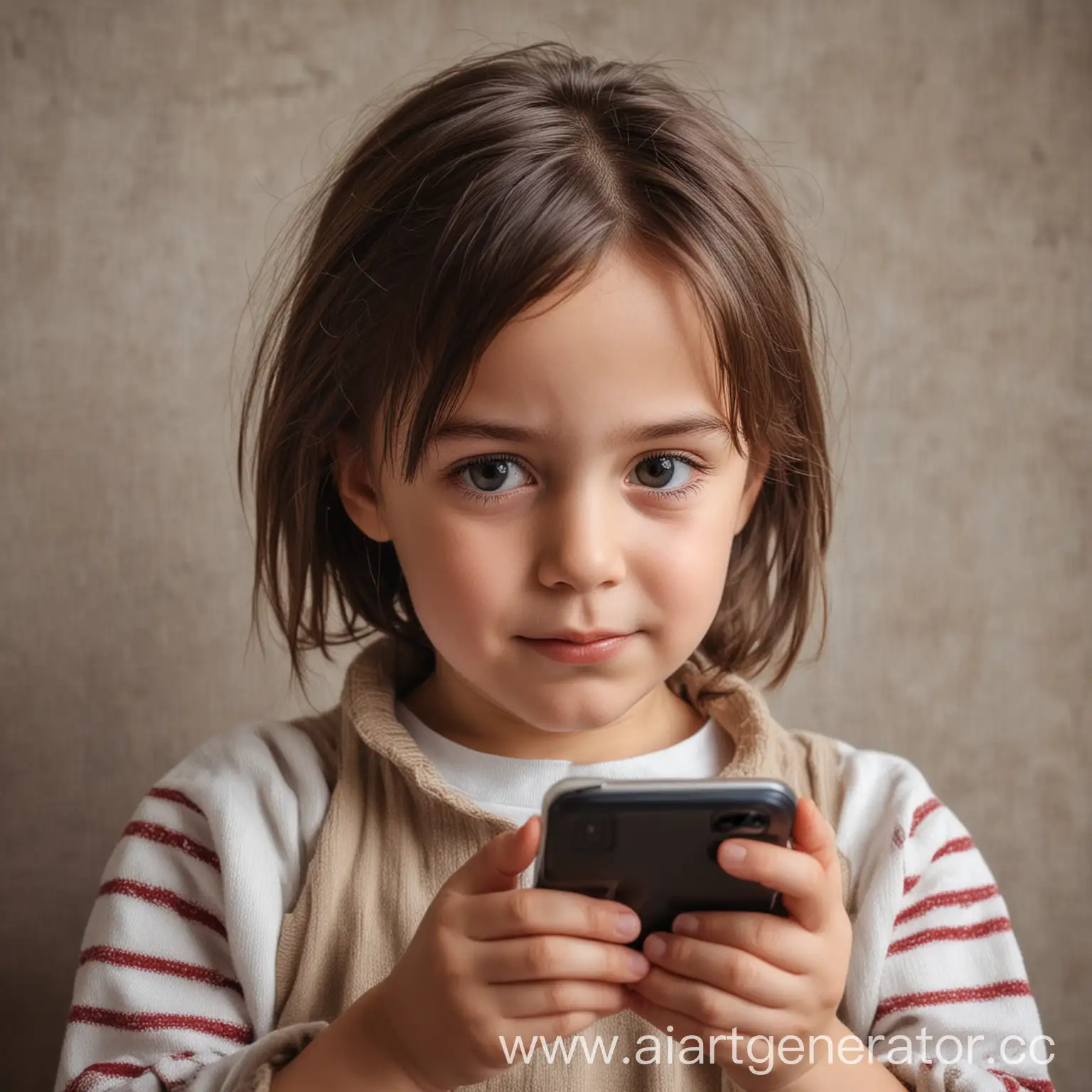 ребёнок пяти лет  в телефоне, потребляя низкокачественный контент в интернете
