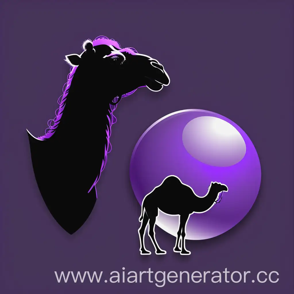 Создай, пожалуйста, аккуратную картинку для логотипа в которой будет сочетаться тёмно фиолетовая жемчужина и верблюд с языка программирования perl, верблюд должен быть внктри жемчужины и там тольео отрисовка его силуэта