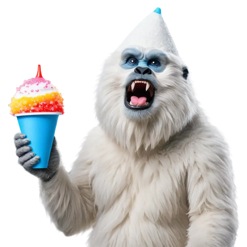 Yeti-Eating-Snow-Cone-Whimsical-PNG-Image-Capturing-a-Mythical-Creature-Enjoying-a-Frozen-Delight