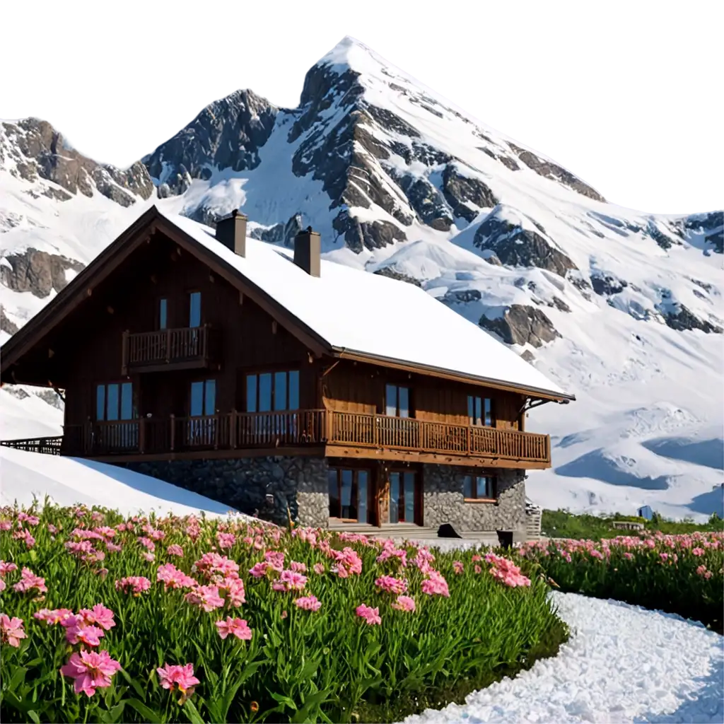 large house near the ice mountain with beautiful flower