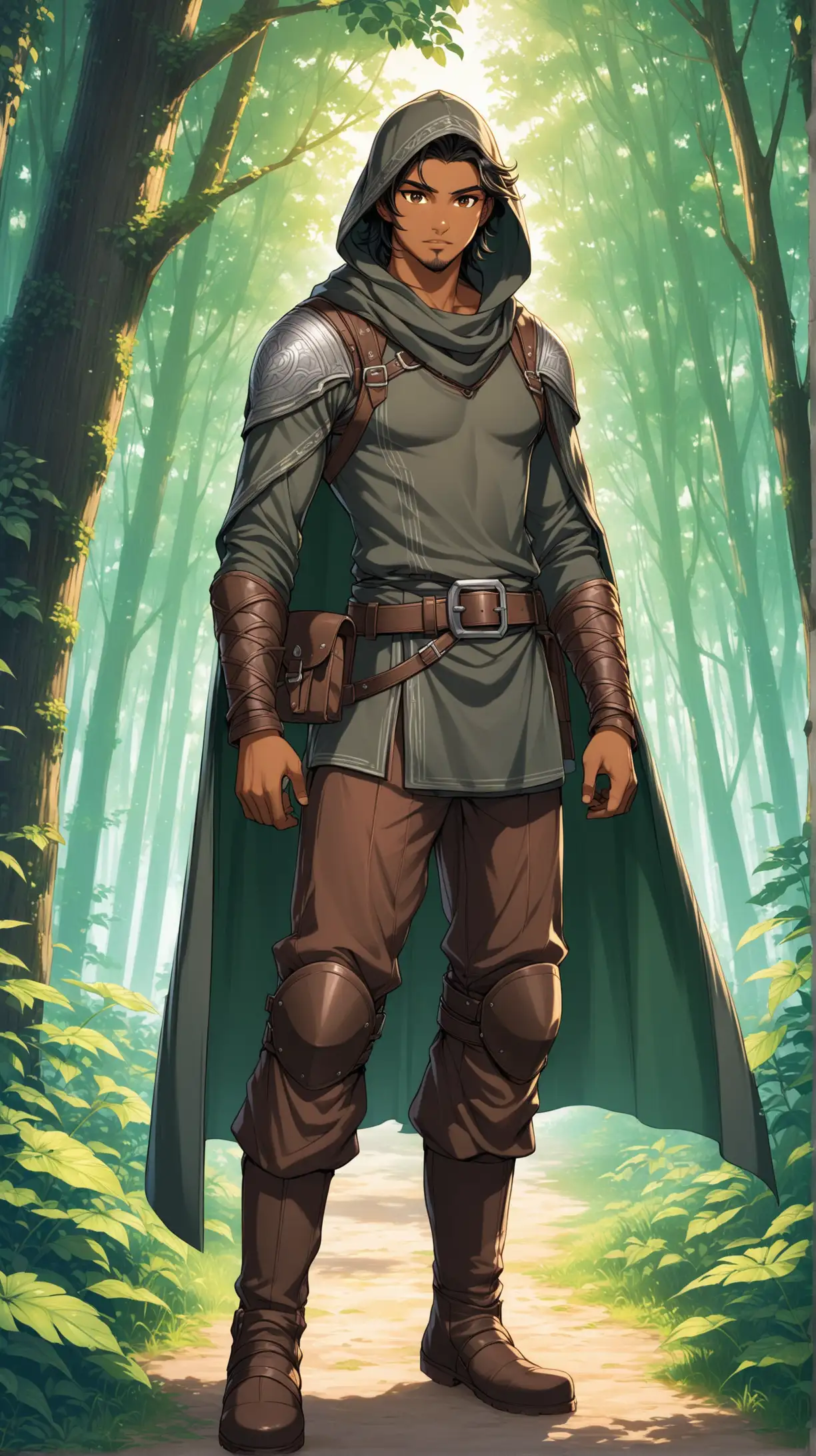 Kaelan the Adventurous Warrior Brave Fighter in Charcoal Gray Cloak