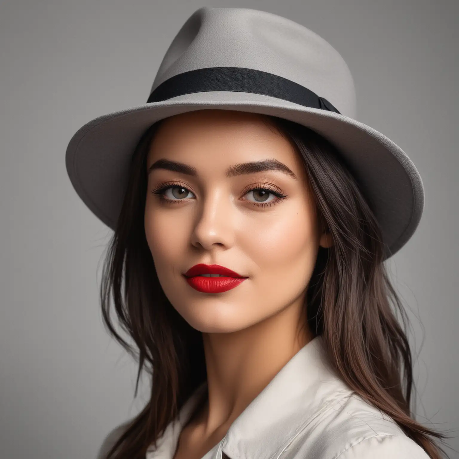 Create 9 photos for instagram campain of a photographer, beautiful women wearing a gray fedora, and primary color #fa4b0a
