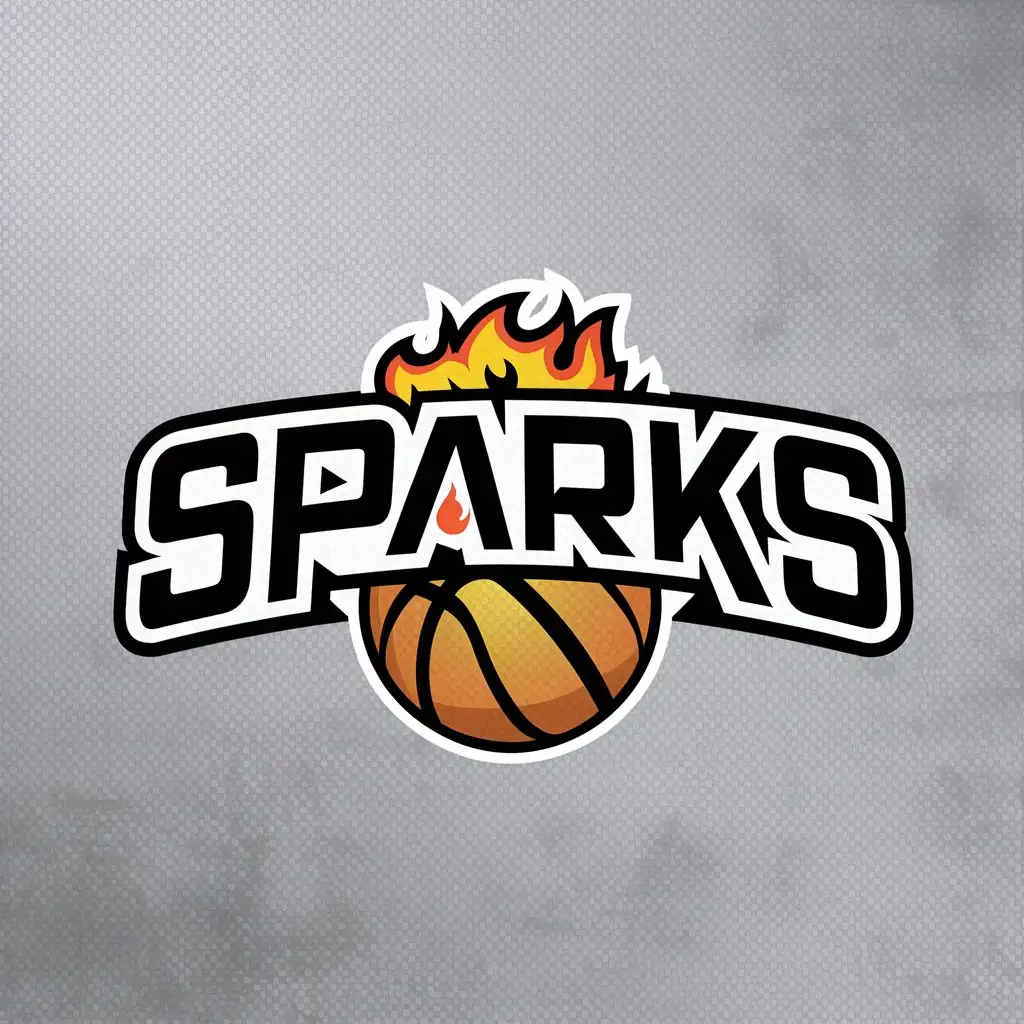 a logo design,with the text "Sparks", main symbol:basketball, flame,Moderate,be used in Sports Fitness industry,clear background