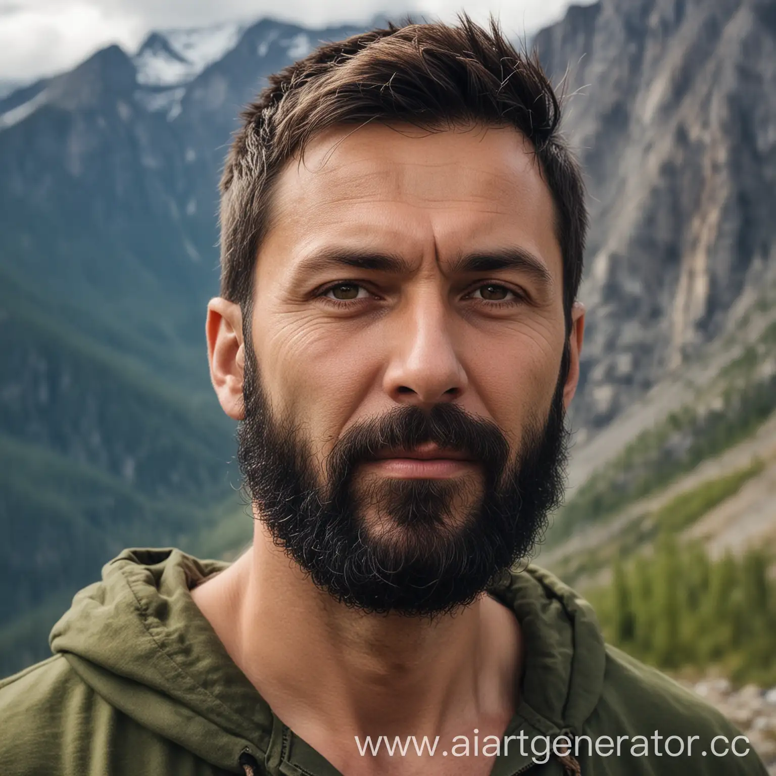 Russian-Man-with-Black-Beard-Enjoying-Mountain-View