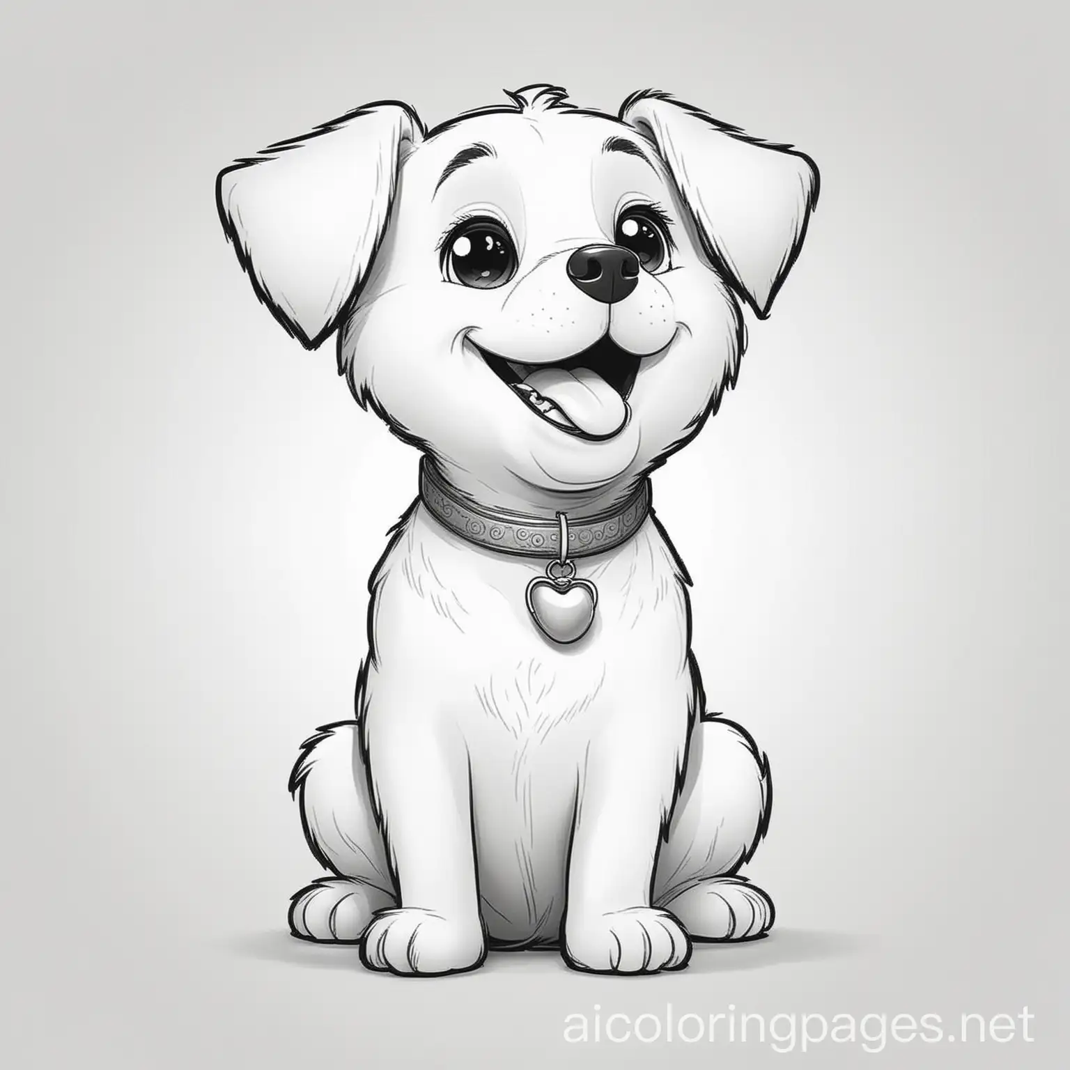 happy white cartoon doggie, Coloring Page, black and white, line art, white background, Simplicity, Ample White Space