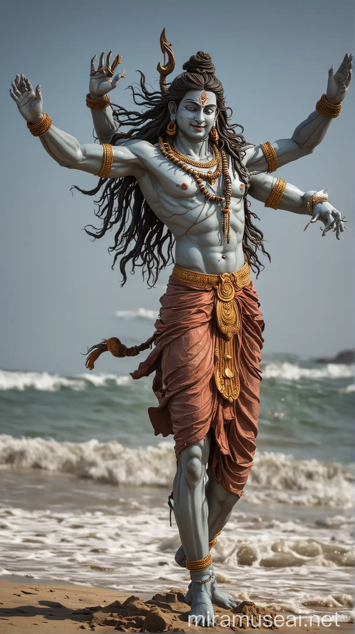 Lord Shiva dancing on beach 