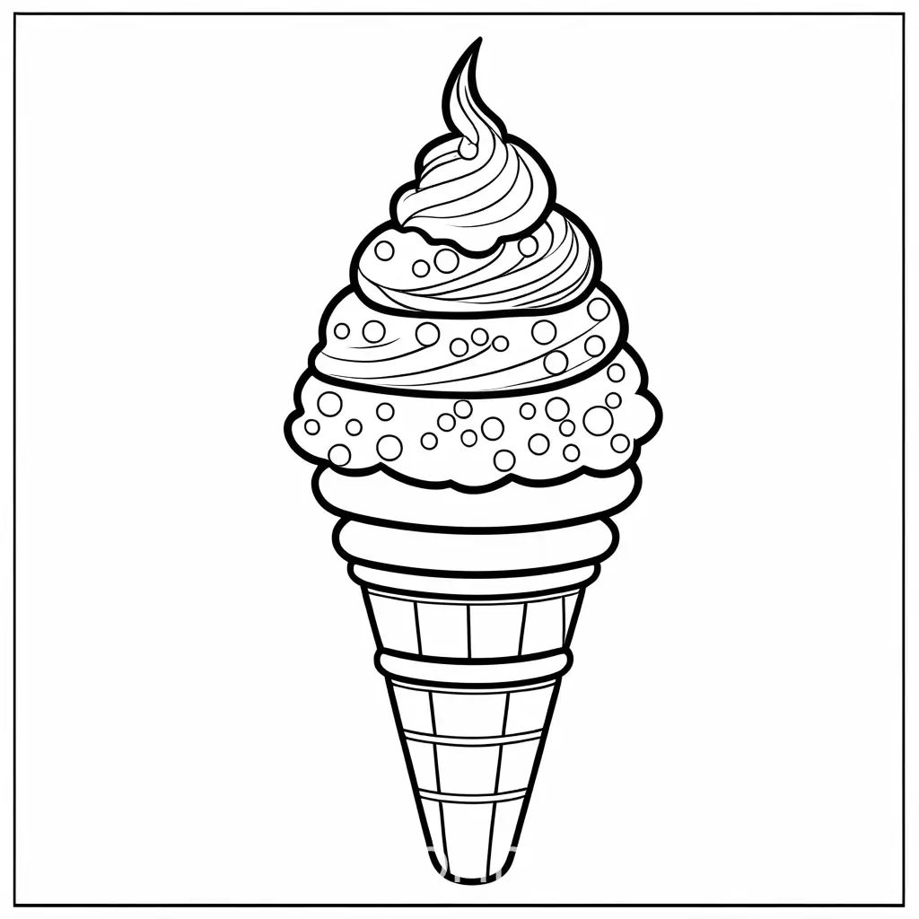 Happy-Ice-Cream-Cone-Coloring-Page-with-Sprinkles-Black-and-White-Line-Art-for-Kids