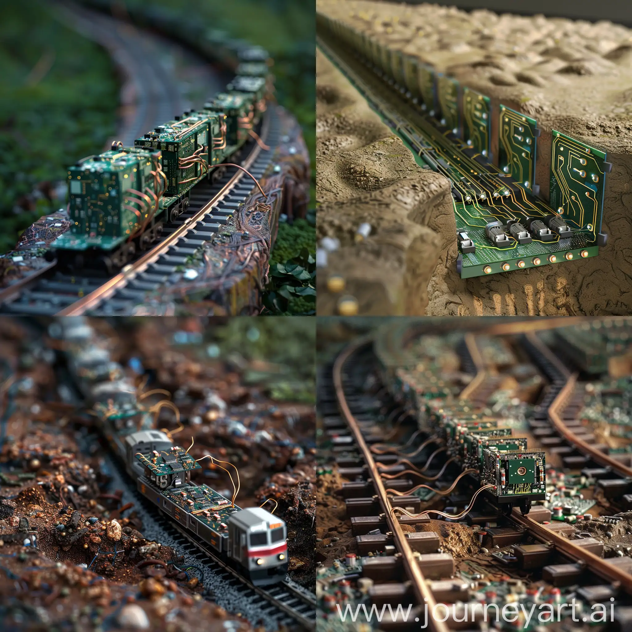 a train of microchips running wires into the ground