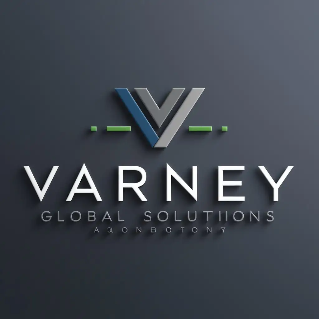 a logo design,with the text 'Varney Global Solutions', main symbol:,Concept: A simple yet modern logo that evokes reliability, innovation, and professionalism. Colors: Use colors that inspire trust and seriousness, such as dark blue, gray, and accents of green to symbolize growth and security. Typography: Choose a modern, clear, and readable sans-serif font.,Moderate,clear background,Moderate,clear background