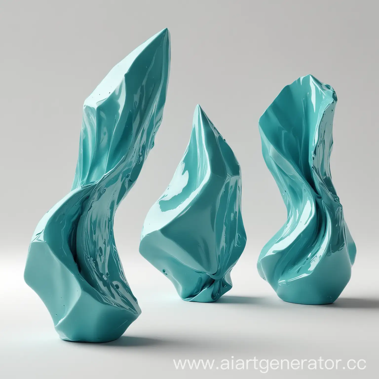 Turquoise-Abstract-Figures-on-White-Background-Realistic-Contemporary-Art
