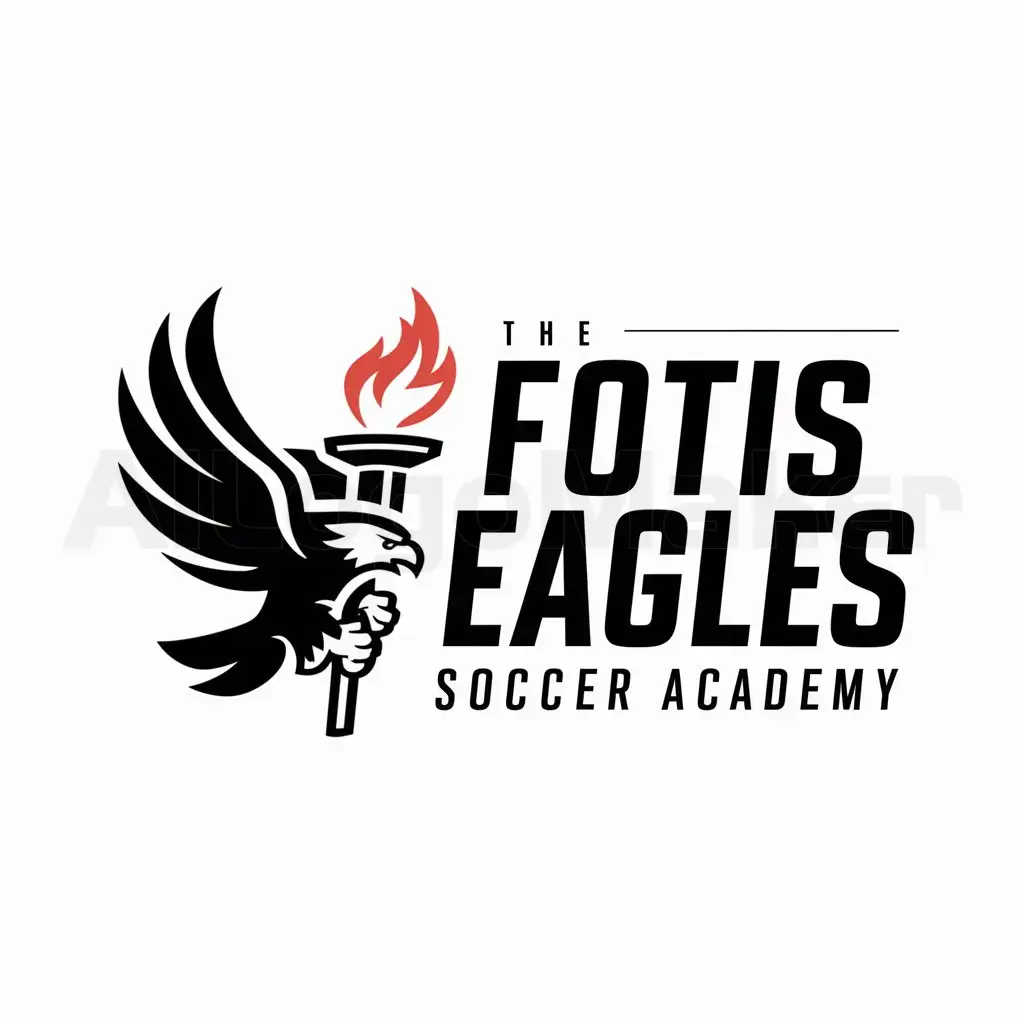 a logo design,with the text "Fotis Eagles Soccer Academy", main symbol:Eagle with torch of flame,complex,be used in Sports Fitness industry,clear background