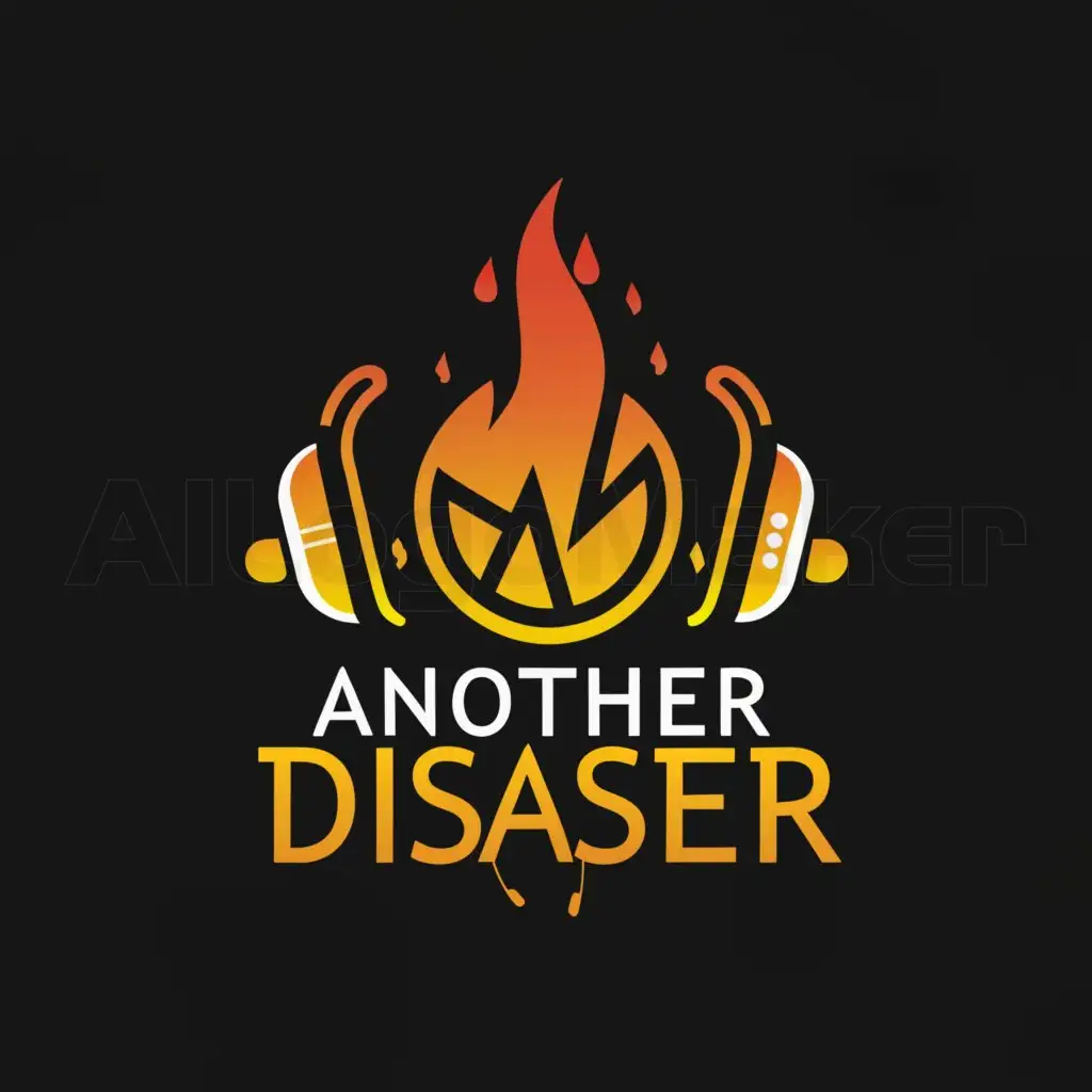 a logo design,with the text "Another Disaster", main symbol:fire, volcano, headphones,Moderate,be used in music industry,clear background