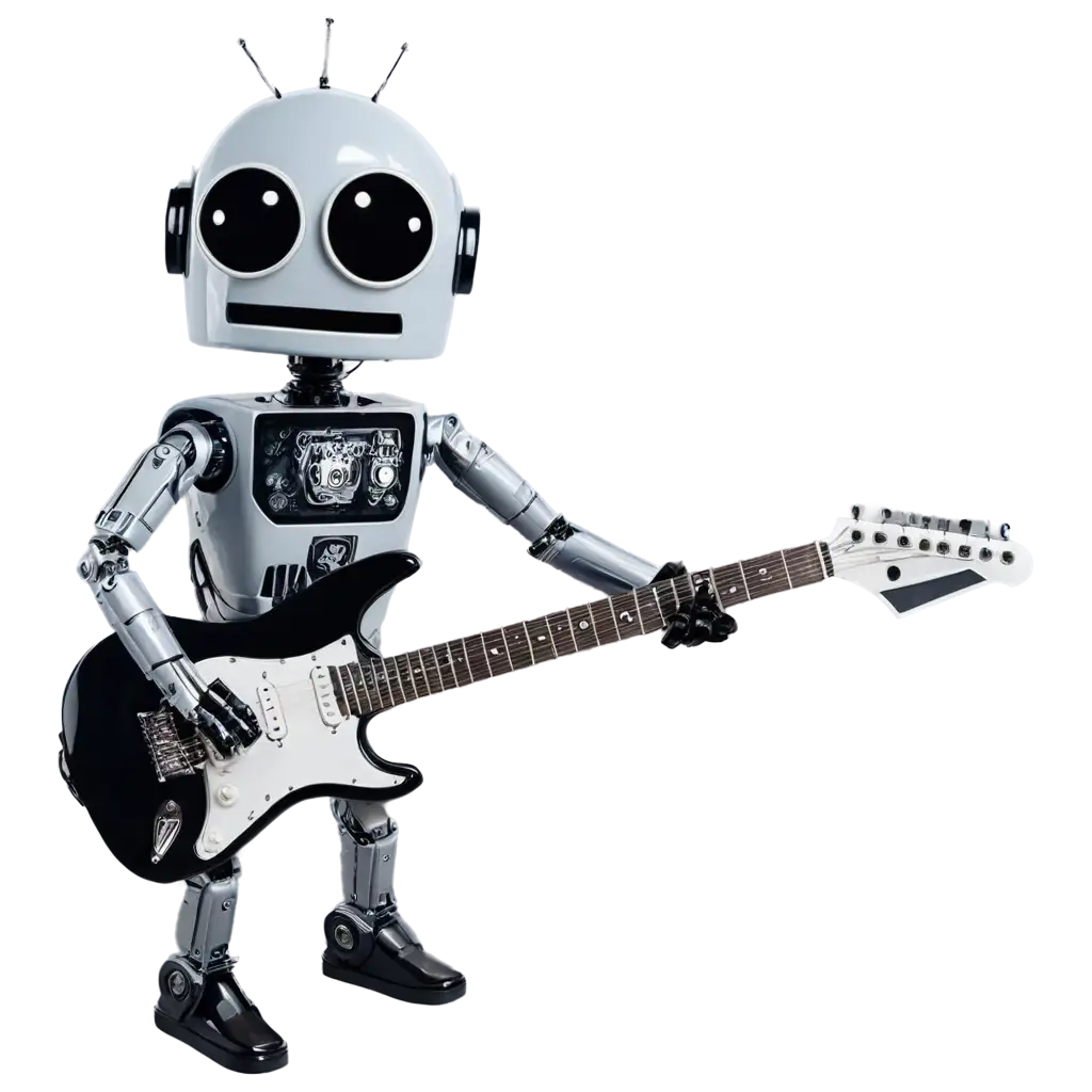 robot play on on a triangle electric guitar