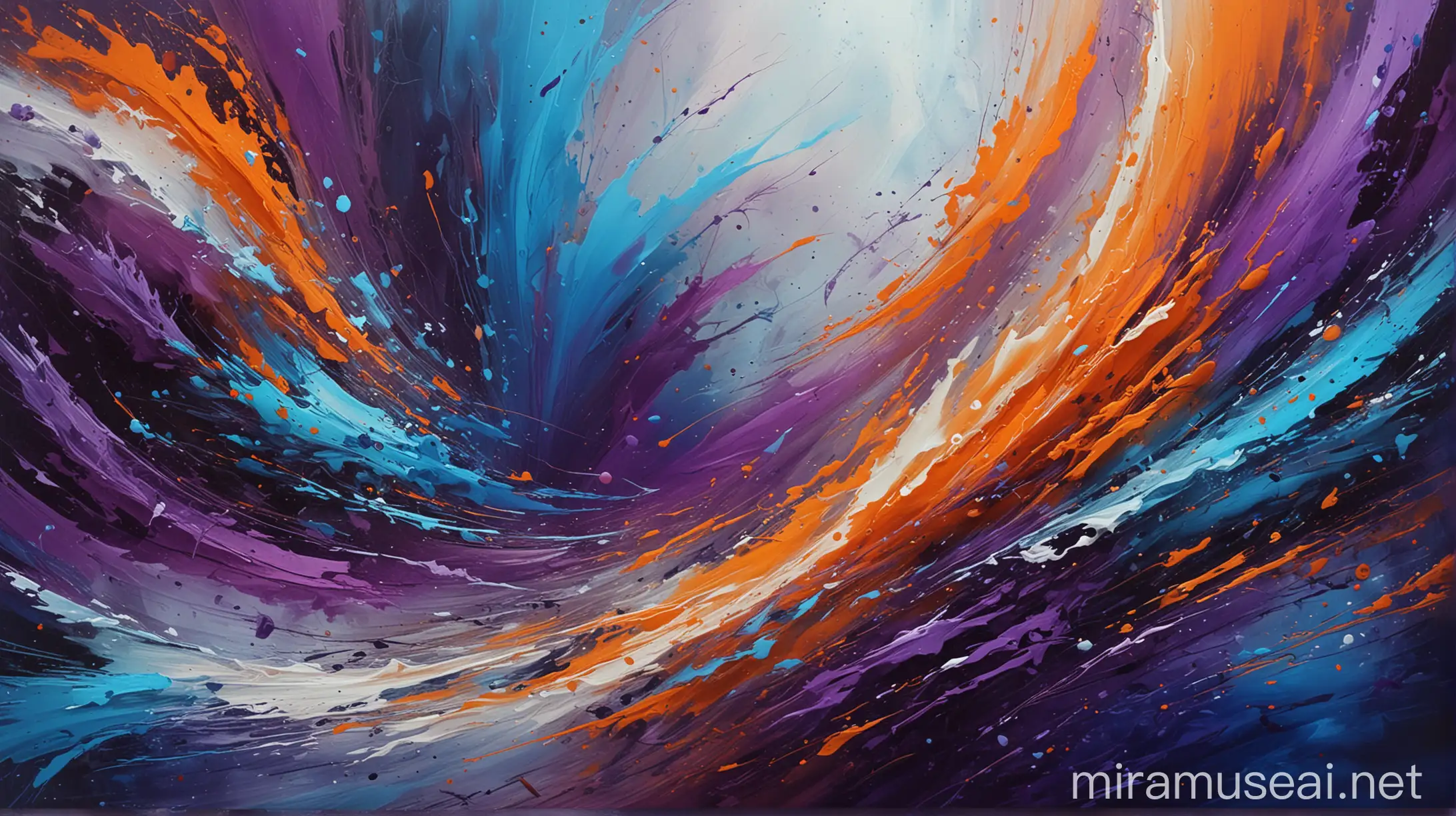 Dynamic Abstract Artwork in Blue Orange and Purple Tones