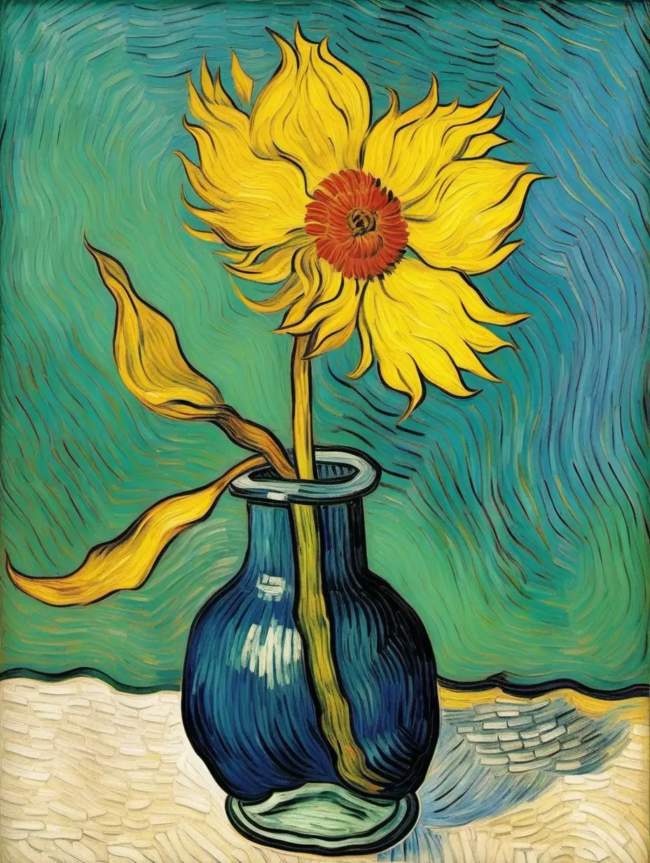 Vibrant Sunflower Van Gogh Painting Masterful Depiction of a Single Blossom in Bold Colors