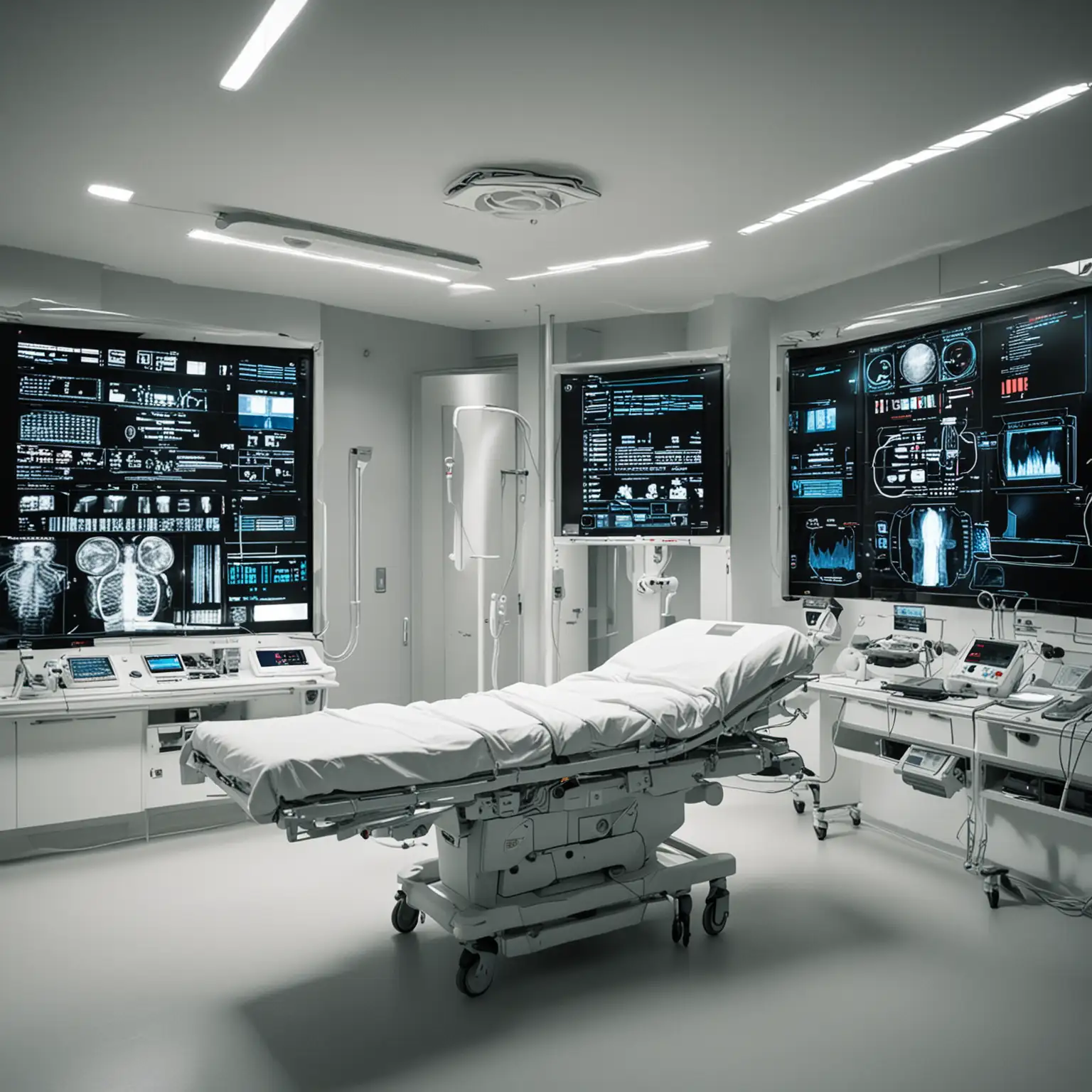 Futuristic Hospital with Monitors and Advanced Technology