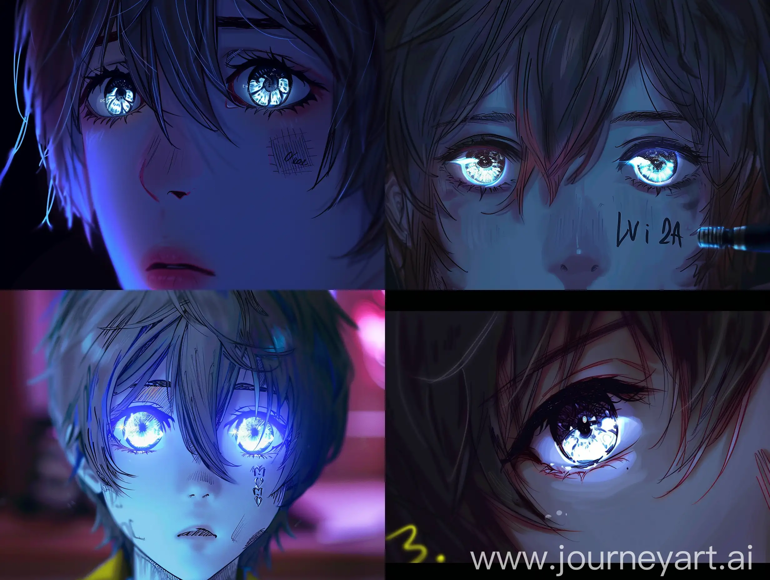 Make Violet's Eyes glow bright blue