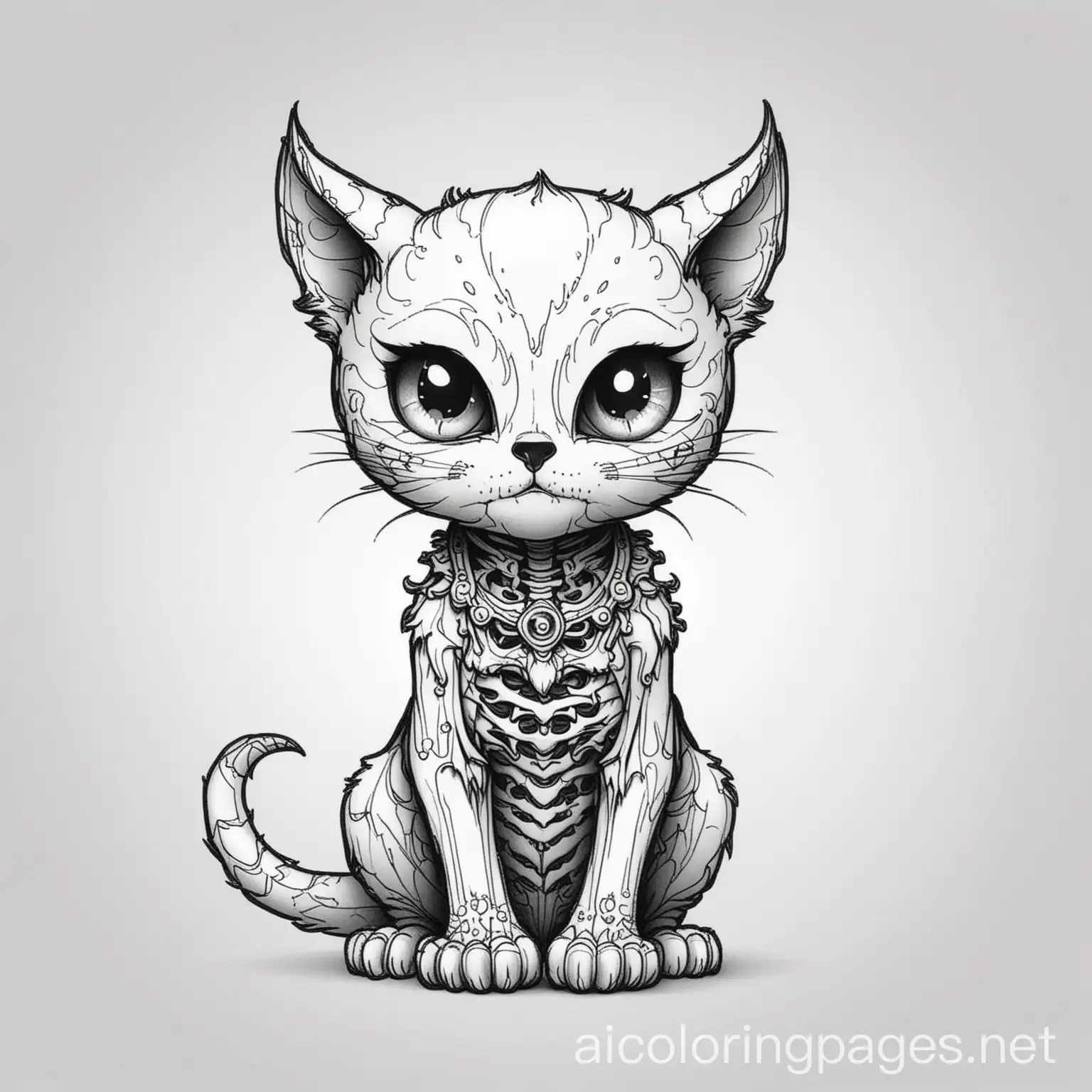 Cute-Devil-Skeleton-Cat-Coloring-Page