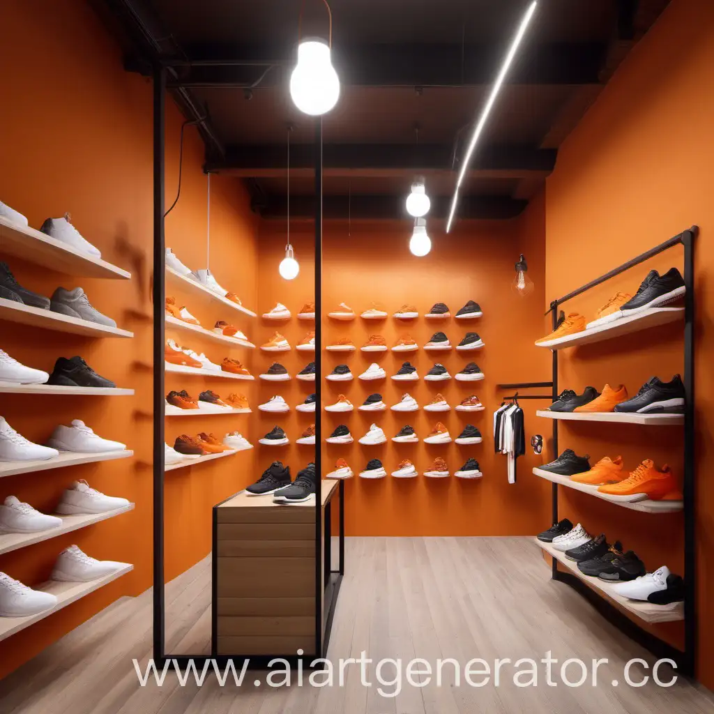 Bright-Sneaker-Shop-Interior-with-Orange-Accents-and-Brick-Walls