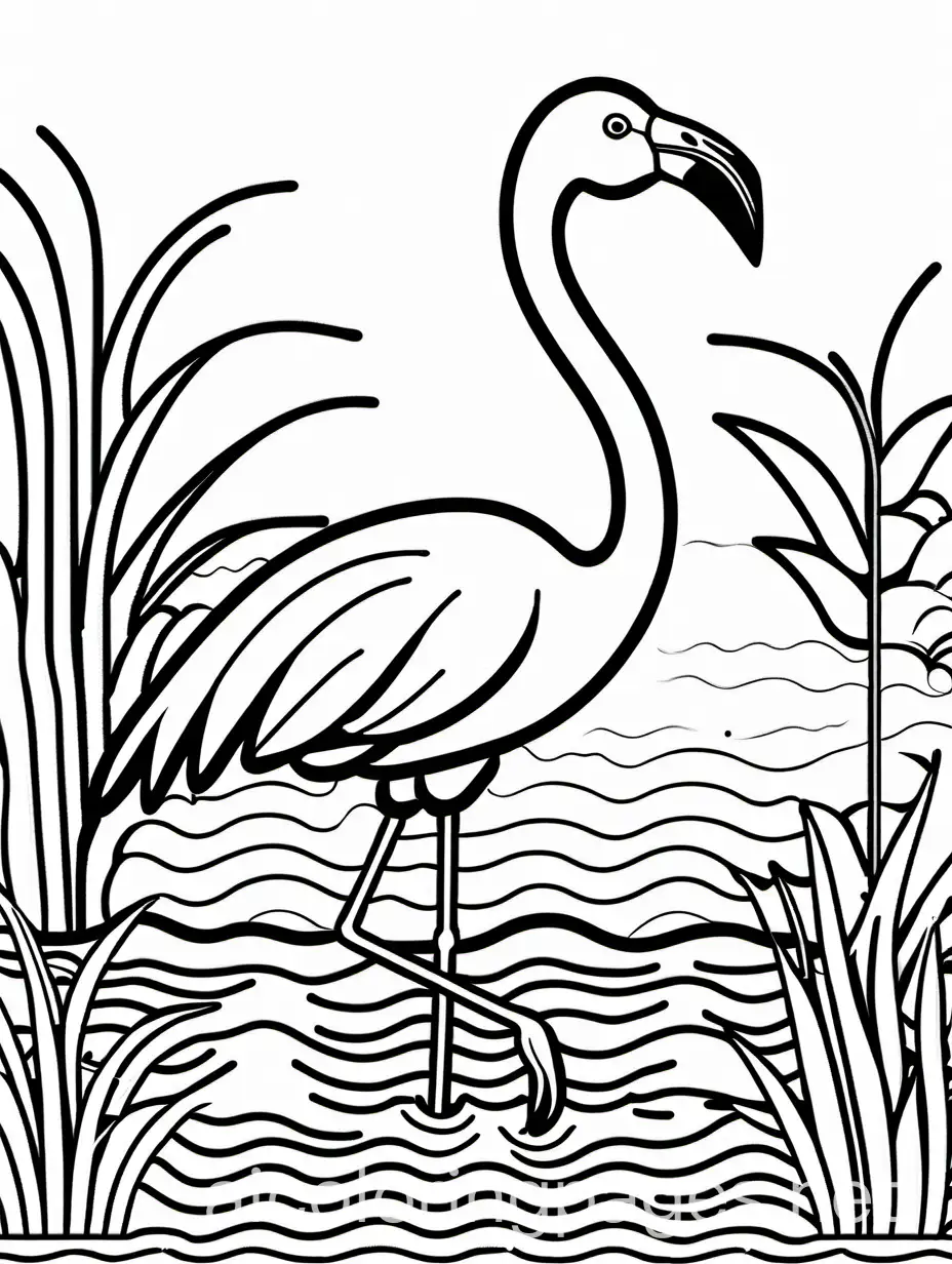 A playful flamingo standing in the water. (with a white background)




, Coloring Page, black and white, line art, white background, Simplicity, Ample White Space. The background of the coloring page is plain white to make it easy for young children to color within the lines. The outlines of all the subjects are easy to distinguish, making it simple for kids to color without too much difficulty