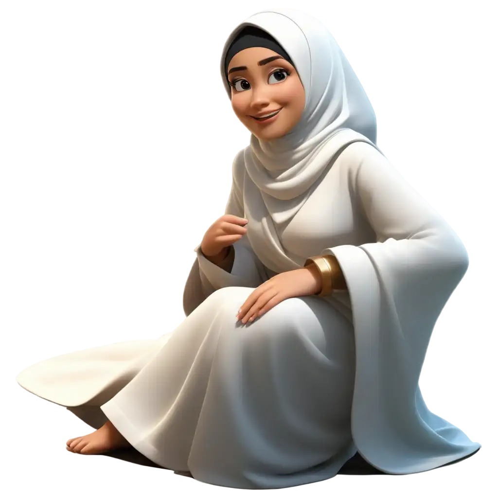 Stunning-PNG-Cartoon-Illustration-Muslim-Woman-in-Elegant-White-Robe