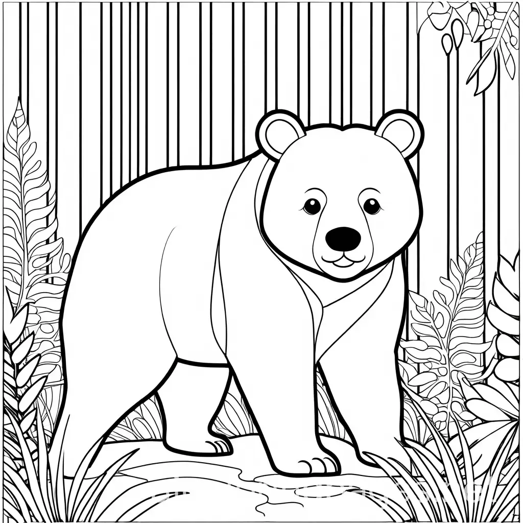 Bear-in-the-Jungle-Coloring-Page-Simple-Line-Art-for-Young-Children