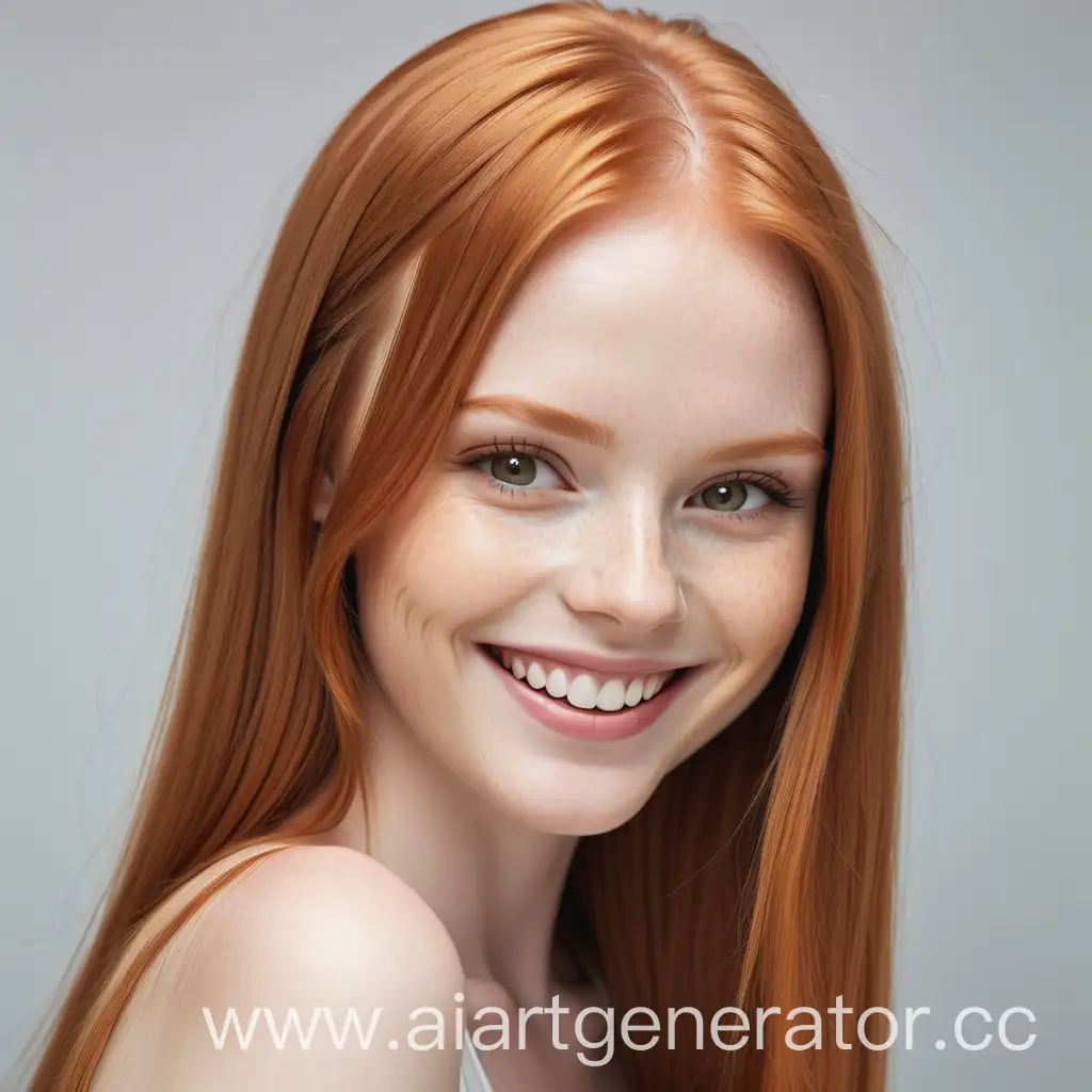 A light-ginger hair beauty with straight hair is smiling