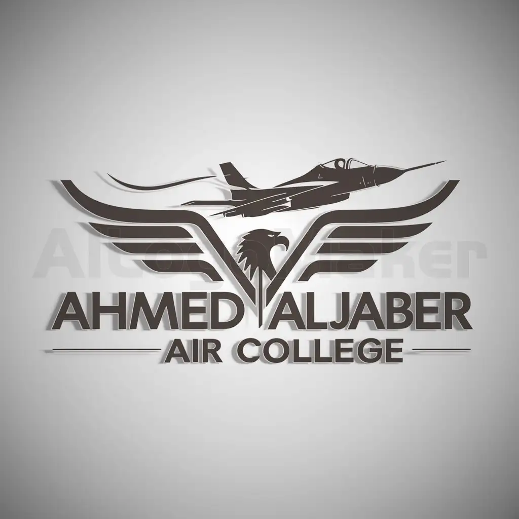 a logo design,with the text "AHMED ALJABER AIR COLLEGE", main symbol:eagle, fighter plane,complex,be used in Others industry,clear background