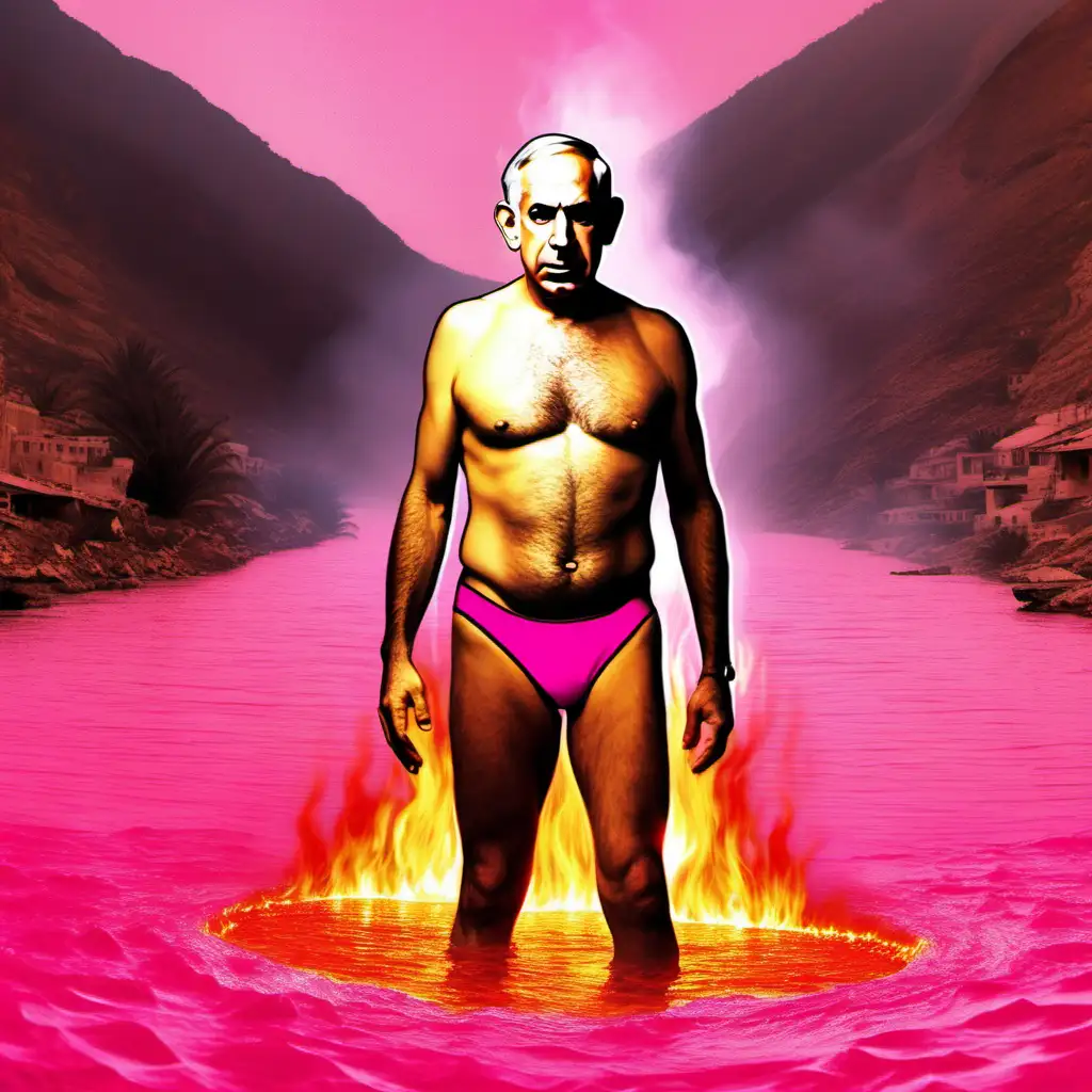 Bibi Netanyahu Swimming in a Pink Speedo in Hades Fiery River