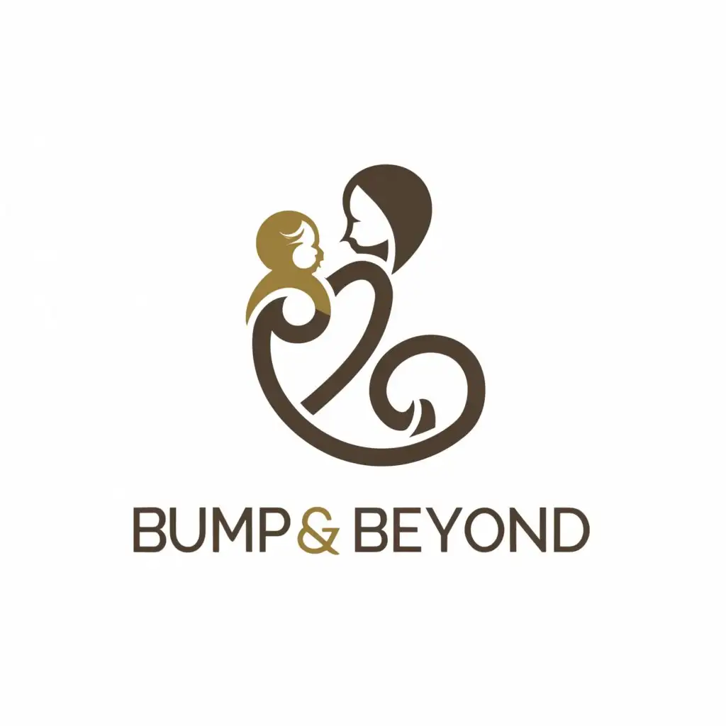 a logo design,with the text "bump and beyond", main symbol:an ampersand symbol shaped like a woman holding her baby,Moderate,be used in healthcare industry,clear background