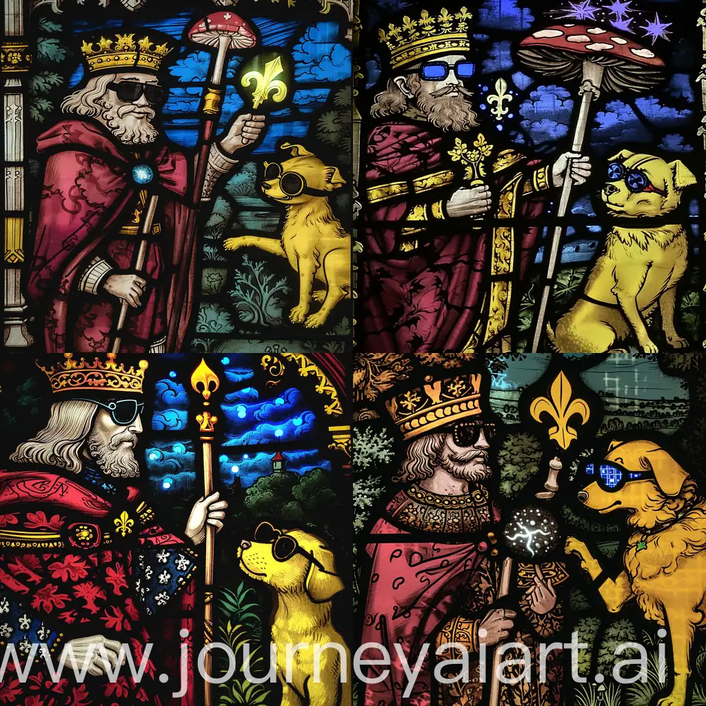 Medieval-King-with-Yellow-Dog-Paying-Respect-to-Mushroom