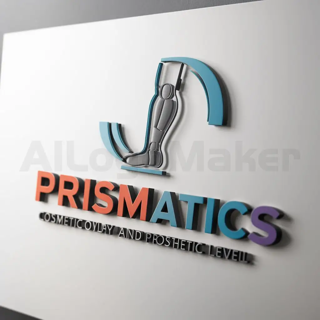 a logo design,with the text "Prismatics", main symbol:Cosmetic overlay for prosthetic leg, printed on 3d printer,Moderate,clear background
