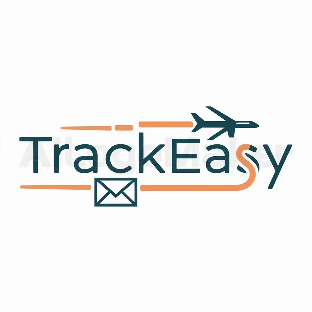 a logo design,with the text "TrackEasy", main symbol:airplane and envelope post office,Minimalistic,clear background