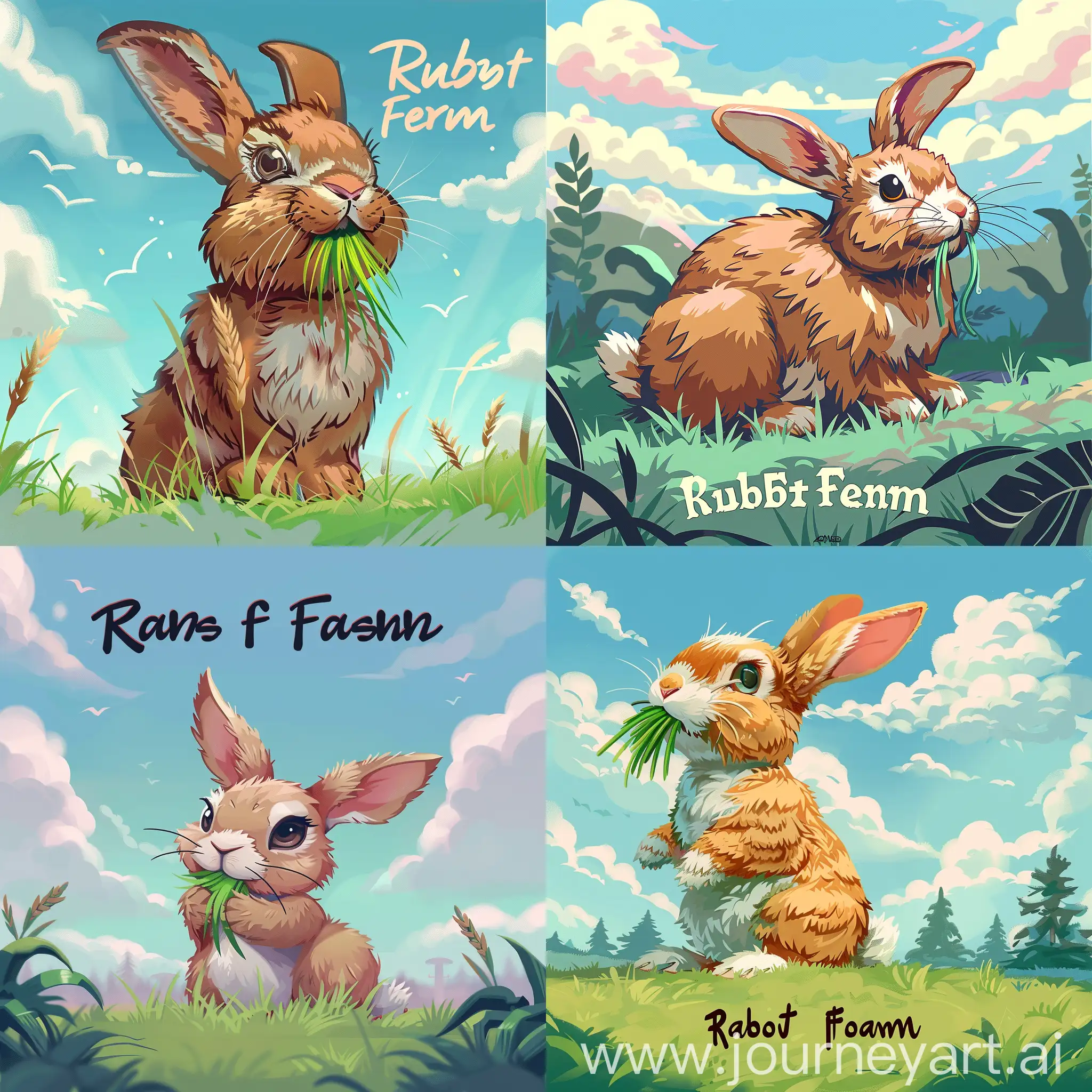 Cartoon-Rabbit-Eating-Grass-in-Sky-at-Rabbit-Farm