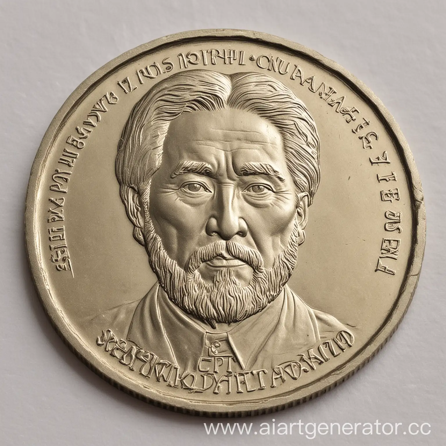 Коллекционная монета с изображением кыргызского писателя Чингиза Айтматова, которая прикреплена в изображении