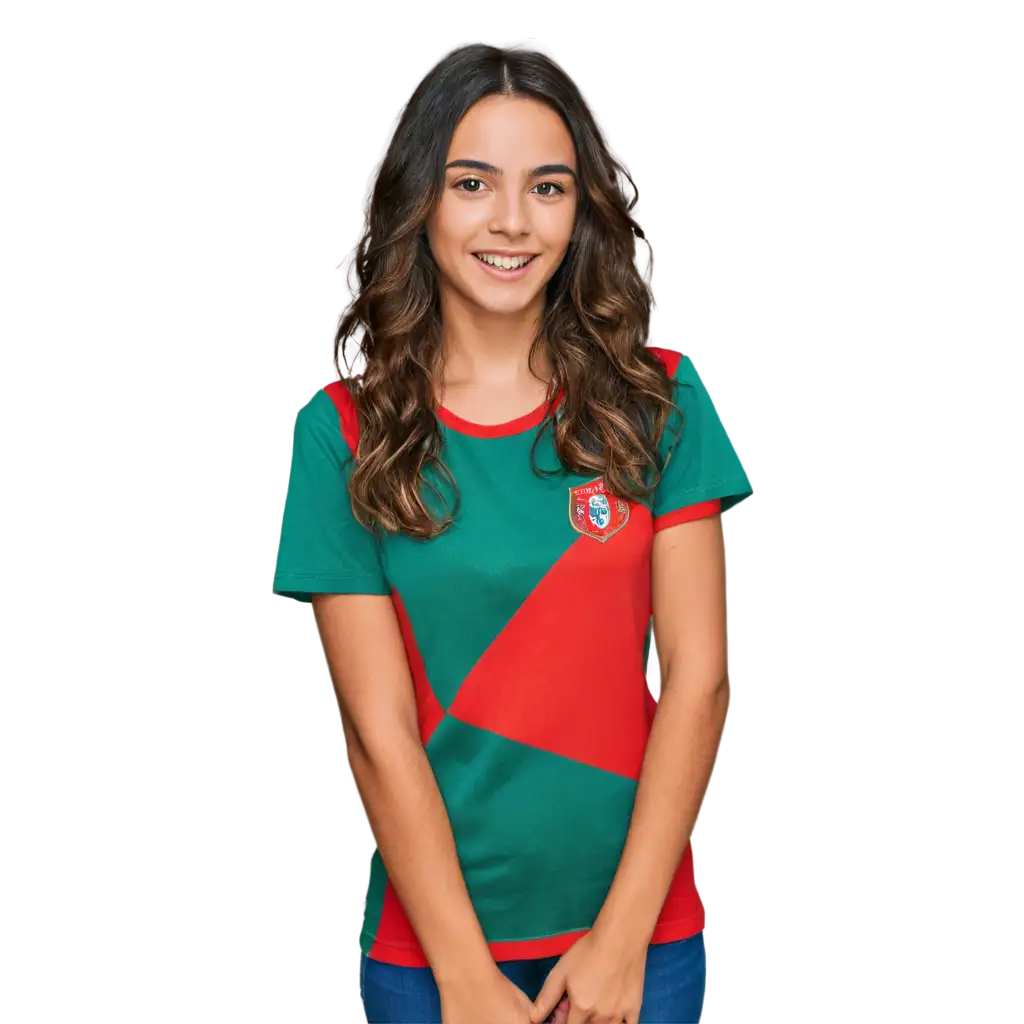 Garota bonita com a camisola da seleção portuguesa de futebol