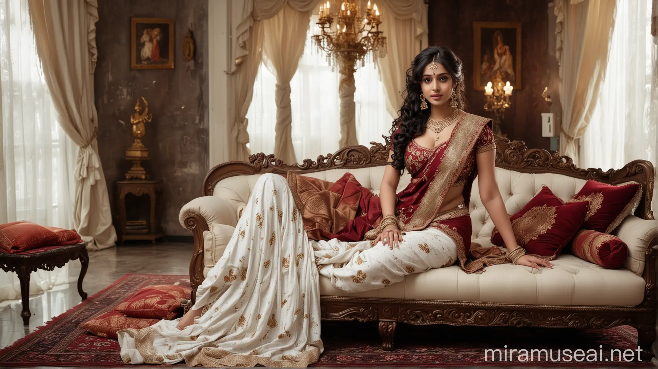 Elegant Indian Bride in Saree with Intricate Bridal Makeup and Jewelry