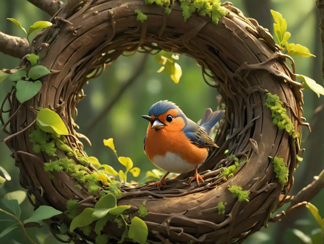 Tiny-Bird-Trapped-in-Plastic-Ring-Climbing-Towering-Oak-Trees-3D-Disney-Inspired
